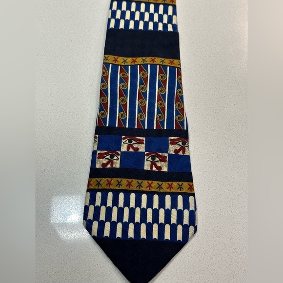 Vintage metropolitan museum “The Met” ancient Egyptian nostalgia art silk tie - Picture 4 of 12